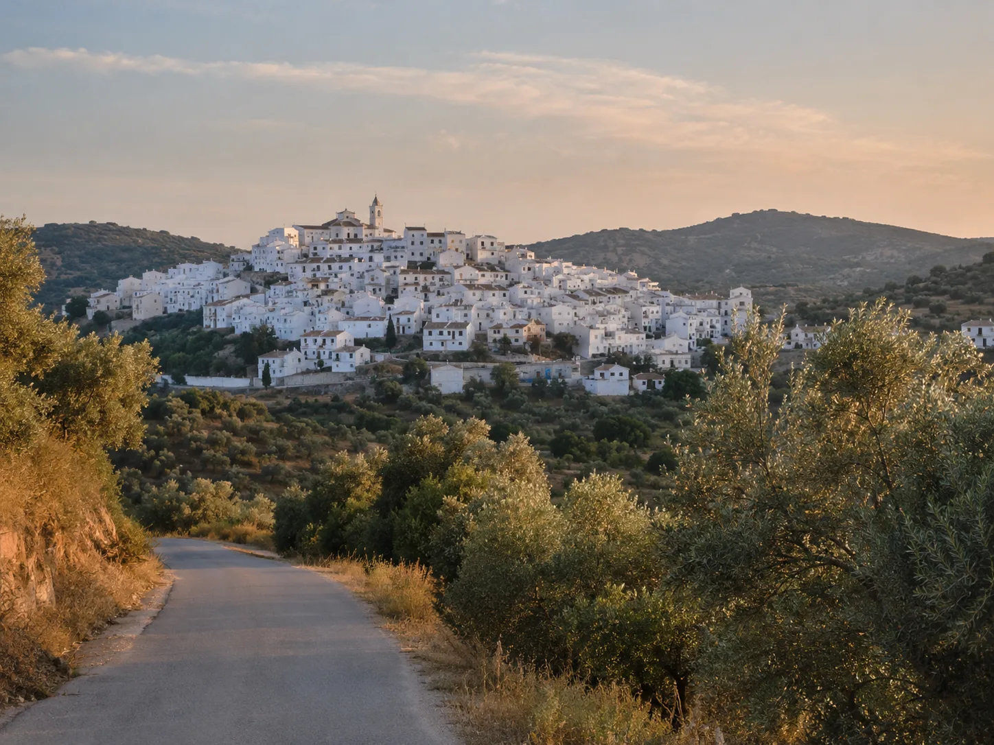 Pueblo blanco de Cádiz extendido sobre una ladera