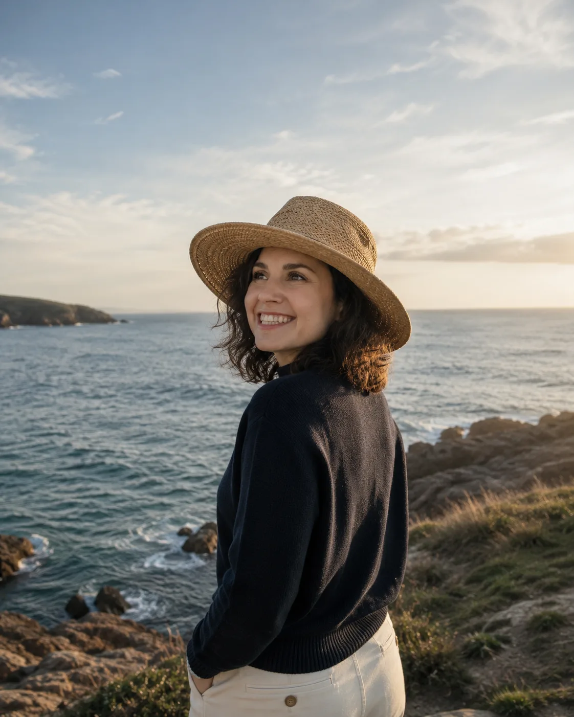 Retrato de Laura junto a la costa atlántica